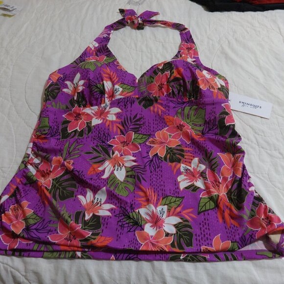 Swimsuits for All tankini top 20 stretch, tie at neck padded cups colorful NWT - Picture 5 of 8